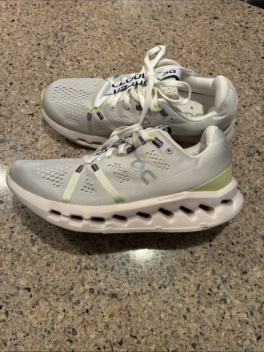 Women’s 7 On Cloudsurfer ‘White Sand’ Running Shoes - Pale Gray  Lime Accents